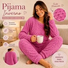 Pijama Feminino Plush Fleece Premium  Conforto Que Abraça Quentinho De Frio Calça E Blusa Manga Longa