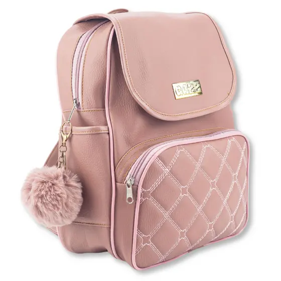 Mochila Feminina Bolsa Escolar Alça Costas Reforçada Trabalho C/ Pompom