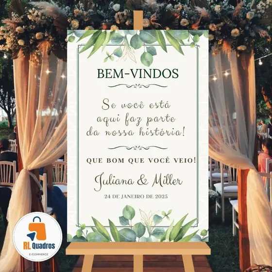 Placa Casamento Bem Vindos Folhagem Personalizada Recepção