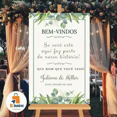 Placa Casamento Bem Vindos Folhagem Personalizada Recepção