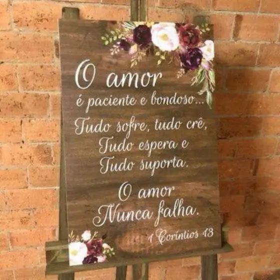Quadro Placa Recepção Casamento O Amor É Bondoso Flores Coloridas