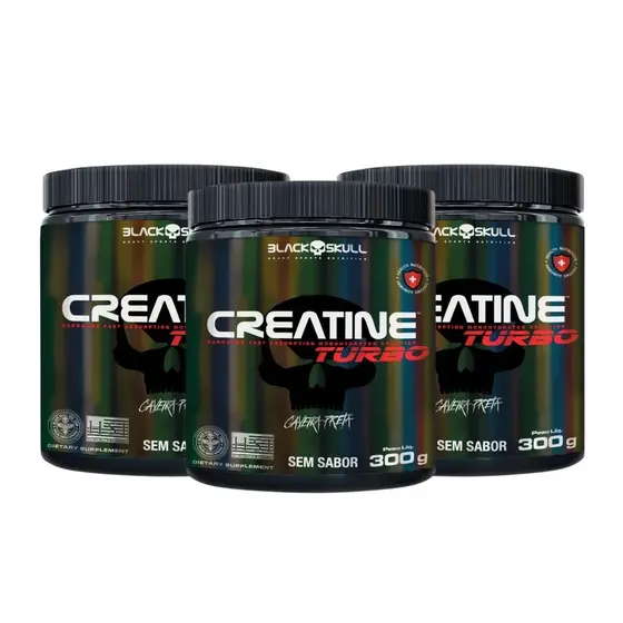 Kit 3 Creatina Black Skull 300g Suplemento Alta Performance