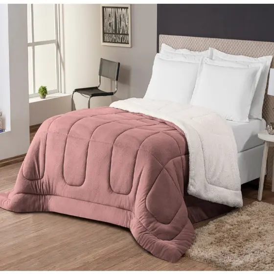 Coberdrom Edredom Queen Size Dupla Face Manta e Sherpa Pele de Carneiro