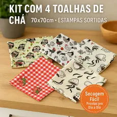 Kit Toalha de Chá 70cm x 70cm com 4 Peças