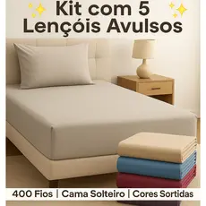 Kit 5 Lençol Solteiro Avulso 400 Fios Cama Box Com Elástico