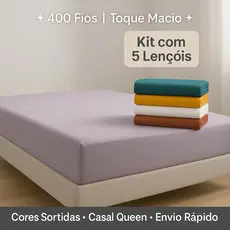 Kit 5 Lençol Casal Queen Avulso Cama Box Com Elástico 100% Poliéster Cores Sortidas
