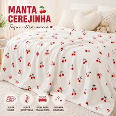 Manta Cereja Casal e Queen Soft Premium Cobertor Quentinho
