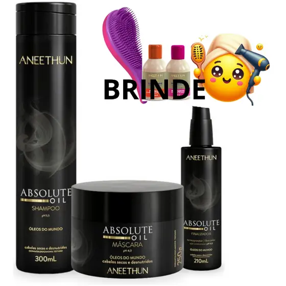 ANEETHUN KIT ABSOLUTE +ESCOVA+ AMOSTRA(cabelos secos e desnutridos. Excelentes resultados em cabelos crespos e cacheado)