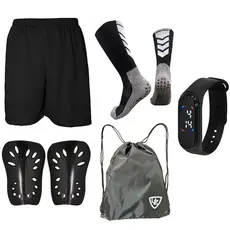 Meião Antiderrapante Socks Meia Futebol Corrida Relógio Short Caneleira e Mochila Esportiva