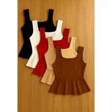 Kit 3 Blusas Feminina Regata Com Babado Peplum Modelagem Cintura Marcada