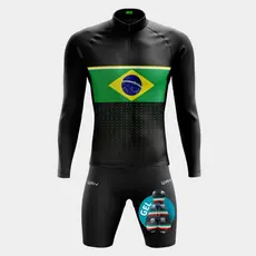Conjunto Ciclismo Masculino Inverno Bermuda Forro Gel Camisa Zíper Parcial Brasil Bike Pedal