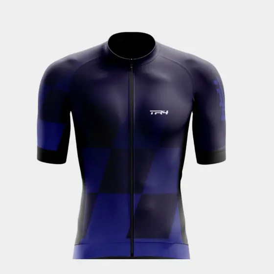 Camisa de Ciclismo Masculina Camiseta Manga Curta Azul Zíper Total Roupa Pedal Mtb