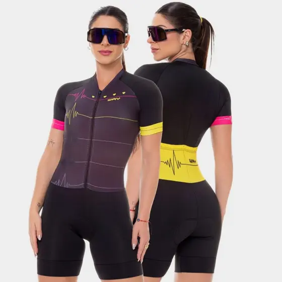 Macaquinho Ciclismo Feminino Macacão Forro Espuma Acolchoado Preto Roupa Bike Pedal Mtb