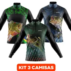 Kit 3 Camisas de Pesca Masculina Proteção Solar Blusa com  Manga Longa Confortável