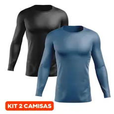 Kit 2 Camisas Masculinas Segunda Pele Proteção UV 50+ Manga Longa Camiseta Roupa Academia Fitness Praia
