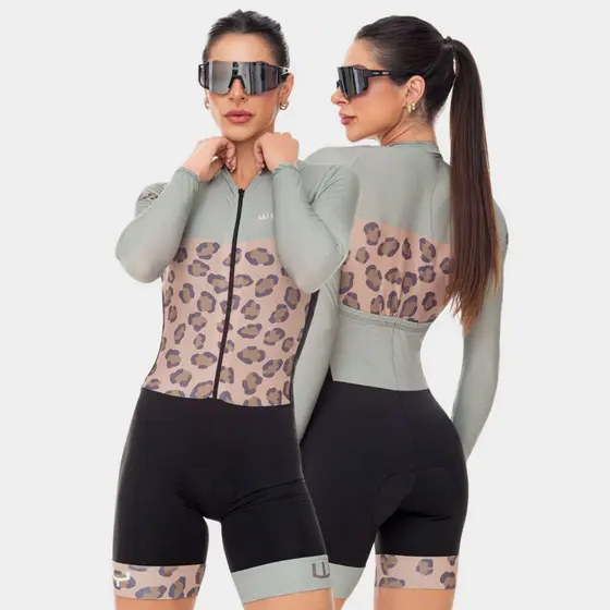 Macaquinho Macacão Ciclismo Feminino Manga Longa Inverno Forro Acolchoado Gel Pedal Bike