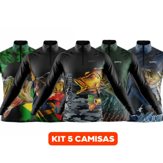 Kit 5 Camisas de Pesca Manga Longa Masculina Proteção Solar Confortável