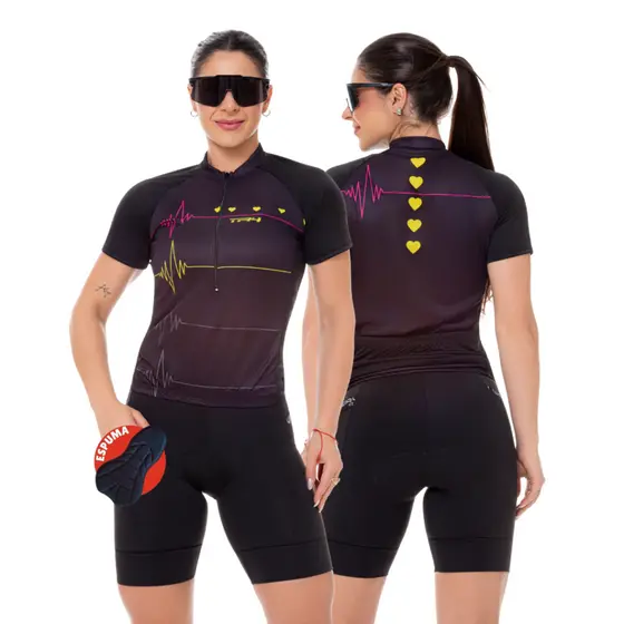 Conjunto de Ciclismo Feminino Camisa Batimentos e Bermuda Espuma Way