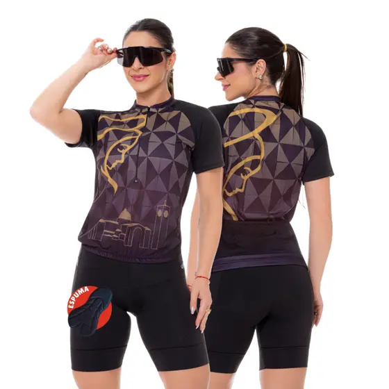 Conjunto de Ciclismo Feminino Camisa Nossa Senhora Losango e Bermuda Com Forro de Espuma Way