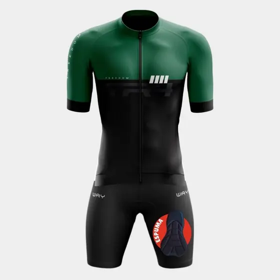 Kit Ciclismo Masculino Conjunto Camisa Manga Curta Premium Ziper Total Bermuda Acolchoado Espuma