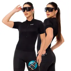 Conjunto de Ciclismo Feminino Camisa Way Fresh Preta e Bermuda Gel
