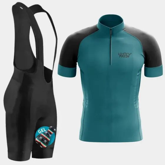 Conjunto Ciclismo Masculino Camisa Lisa Pro Uv Bretelle Forro Gel Conforto Bike Pedal Mtb