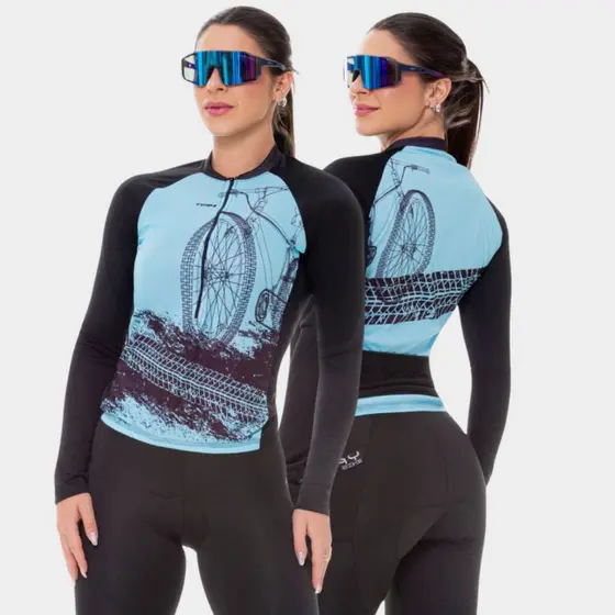 Camisa de Ciclista Feminina Blusa Manga Longa Inverno Frio Proteção Solar UV Bike Pedal Mtb