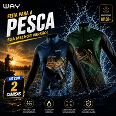 Kit 2 Camisas de Pesca Manga Longa Masculina com Proteção UV50+ Pescaria Tucunaré Black Bass