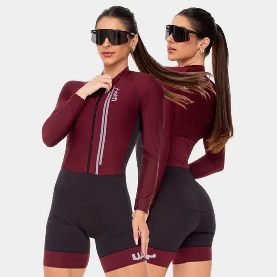 Macacão Macaquinho Ciclismo Feminino Manga Longa Forro Gel Inverno Roupa Pedal Mulher Bike Speed Mtb