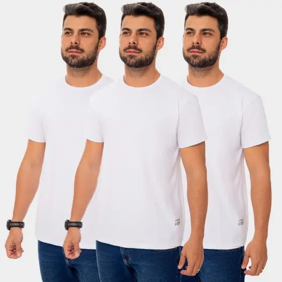 Kit 3 Camisa Camiseta Dry Fit Masculina Manga Curta Academia Treino Esportiva Corrida Proteção Anti Uv Solar Branco