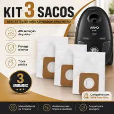 Sacos para Aspirador de Pó Descartável Arno Nitro Kit Com 3