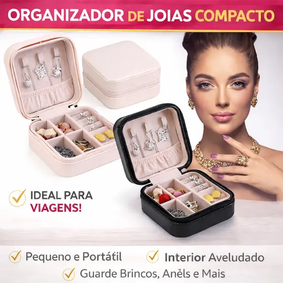 Porta Joias Portatil Compacta Viagem Estojo Maleta Caixa Colar Corrente Brinco Bijuteria