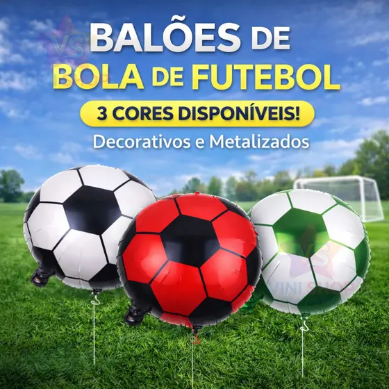 Balão Metalizado Bola de Futebol 18” Decoração para Festa e Centro de Mesa 43x51cm