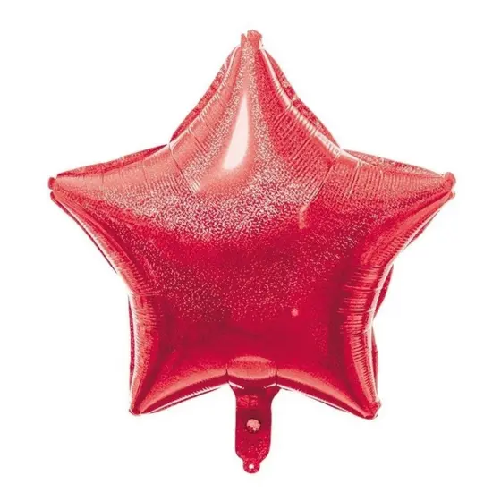 Balão Metalizado Estrela Vermelho Holográfico 45x45cm Festa Amor Kit