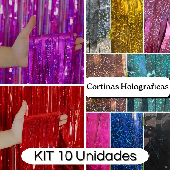 Cortina Holográfica Kit 10 Unidades Franja Metalizada Decoração Festa Fortmatura