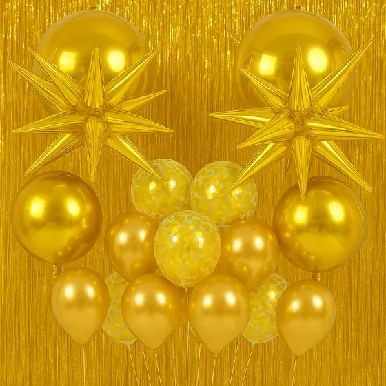 Cortina Holografica Kit 2 + 4 Balões Orbz 63cm + 2 Estrelas 65cm + 20 Bexigas Ano Novo