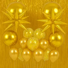 Cortina Holografica Kit 2 + 4 Balões Orbz 63cm + 2 Estrelas 65cm + 20 Bexigas Ano Novo
