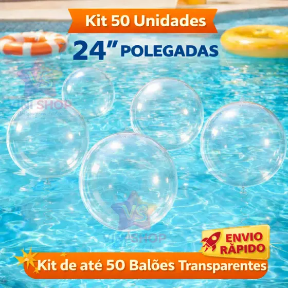 Kit 50 Balões Bubble 24 Polegadas (60cm) Balão Transparente Para Festas Aniversários Casamentos