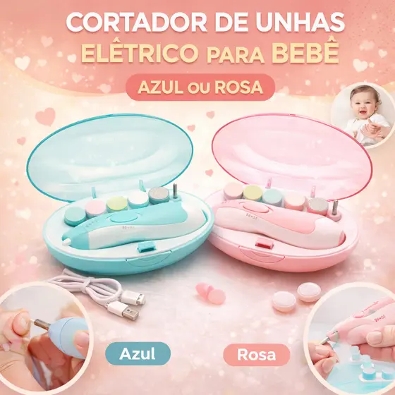 Cortador Elétrico de Unhas 6 em 1 para Bebê e Adulto com LED Recarregável USB