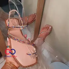 Sandália Feminina Rasteirinha Modelo 025 Stras Quadrado Super Lançamento