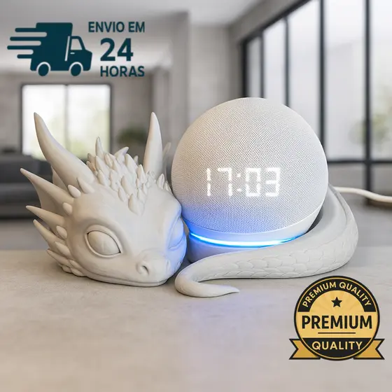 Suporte Alexa Dragão Decorativo – Compatível Echo Dot 4ª e 5ª Geração – Design Premium