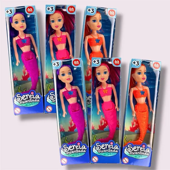 Kit 3 Bonecas Sereia Mágica Colorida Infantil Articulada Menina