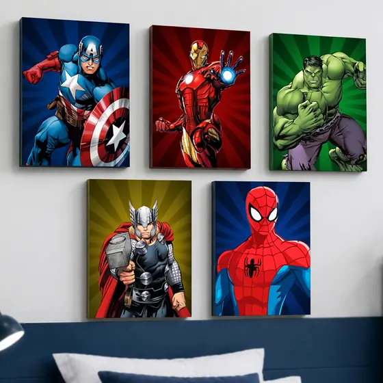 Quadro Decorativo Vingadores Marvel Avengers Homem Aranha Ferro Thor Hulk Capitão America Heróis