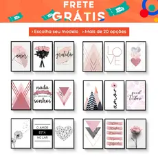 Kit de Quadros Decorativos 3 Peças Especiais Variados Amor Fé Gratidão Religiosos Minimalista Deus