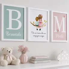 Quadro Decorativo Casal Irmãos Menina Iniciais Personalizado Família Amor União Afeto