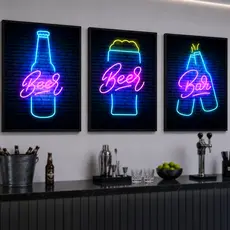 Quadro Decorativo Mosaico Neon Luzes Colorido Festa Ambiente Urbano Vibrante Moderno Energia