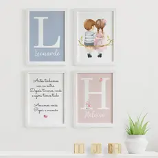Quadro Decorativo Irmãos Menino Menina Casal Inicial Nome Carinho Infância Família União Crianças