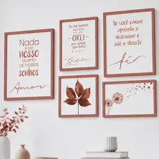 Kit Quadro Decorativo 5 Peças Nada é Tão Nosso Sonhos Lembro Dias Que Orei Motivacional Verciculos