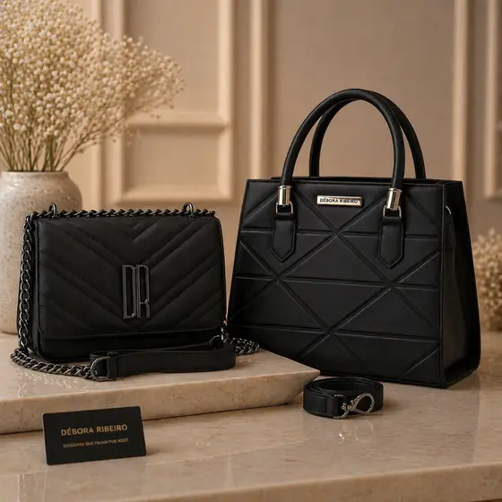 Kit Bolsa Feminina 2 Peças Tiracolo Luxo Transversal + Bolsa de Mão Alça Corrente Elegante Premium