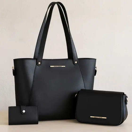 Kit 3 Bolsa Feminina Sacola Shopper Transversal De Ombro Pequena De Lado E Carteira